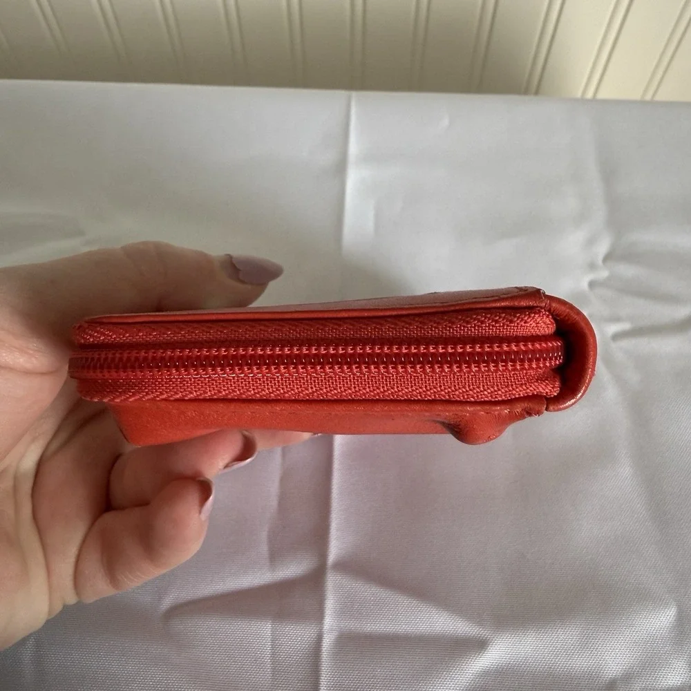 Coach Vintage Red Leather Silver Turnlock Wallet ID Card Holder Phone Case New